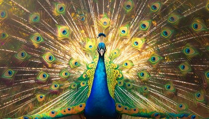 Fototapeta premium Peacocks Majestic Display - A Symphony of Colors and Feathers.
