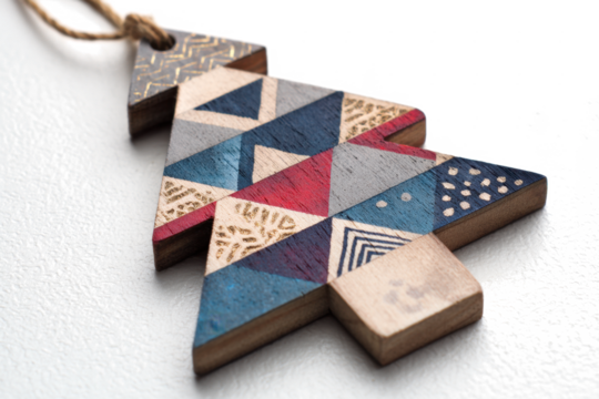 Handmade Christmas tree ornament with geometric patterns a festive holiday decoration perfect for seasonal crafts and DIY projects