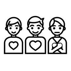Vector icon of three people with different heart expressions on a transparent background, representing emotions
