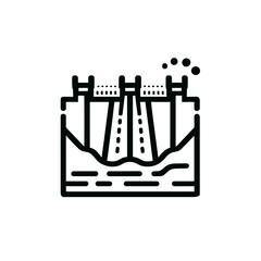 Dam vector icon representing water control with flowing water on transparent background