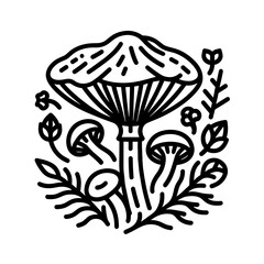 Mushroom vector icon with line art style on transparent background, ideal for creative projects