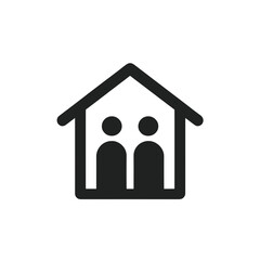 Home icon depicting two people inside a house in black vector illustration on transparent background