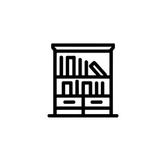 Vector icon of a bookshelf with books on a transparent background, representing education and knowledge.