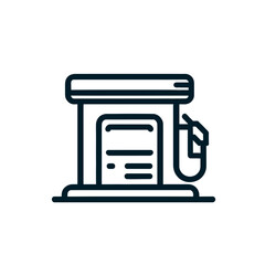 Fuel station vector icon with pump and nozzle illustrated in black on transparent background