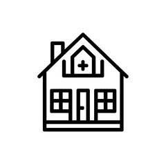 Hospital house vector icon illustrating a medical facility in black on transparent background