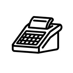 Cash register vector icon illustrated in black on transparent background, ideal for retail design
