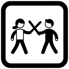 Vector icon of a man and woman fighting with sticks isolated on transparent background