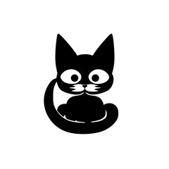 Vector icon of a cute black cat sitting isolated on transparent background