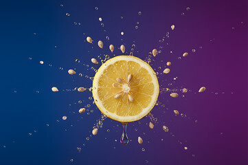 Tranche de citron éclatant projetant ses graines