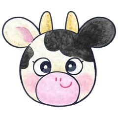 デフォルメの牛の顔ラスターイラスト