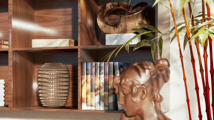 Large luxury modern bright interiors Living room mockup illustration 3D rendering image