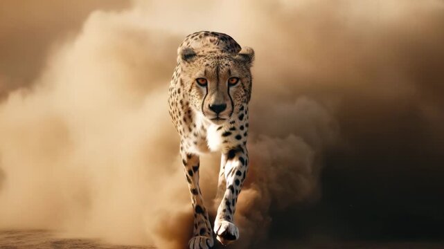 Powerful cheetah sprinting across African landscape
