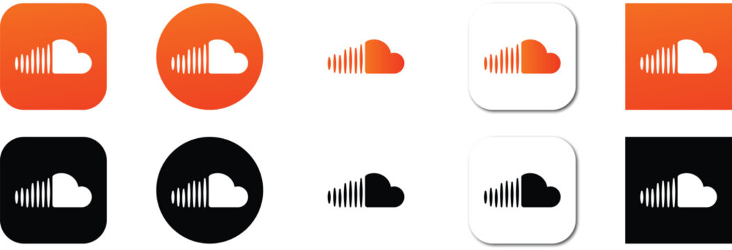 Soundcloud icon set, Soundcloud logo on Transparent background. vector, symbol, sign, design, illustration png, social media.
