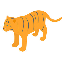Orange Tiger With Blue Eyes And Gray Stripes In Isometric Style On A Transparent Background Realistic Vector Illustration