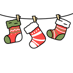 Christmas Socks Hanging on Line. Cute Festive Holiday Illustration