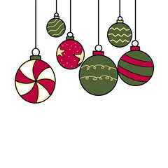Christmas Ornaments Set. Festive Baubles in Red and Green