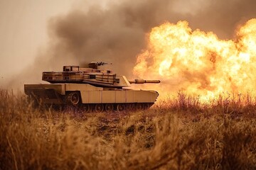 Naklejka premium M1 abrams main battle tank firing explosive charge