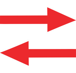 Two red arrows one pointing right another pointing left against isolated on white background