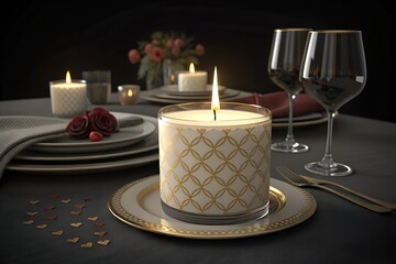 Christmas dinner table setting on black background