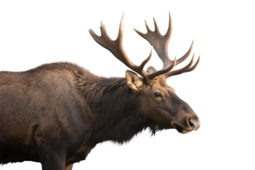 A majestic elk with prominent antlers is shown in a solitary pose in its natural setting.