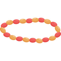 Oval Shaped Red And Yellow Beaded Bracelet Accessories For Children With Transparent Background And Flat Design Style