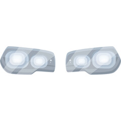 Pair Of Modern Car Headlights With Reflective Chrome Housing And Bright White Light Bulbs Isolated...