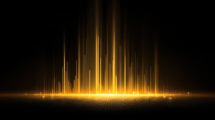 Abstract golden light rays forming vertical lines creating an energetic vibrant pattern against a dark background for dramatic visual impact