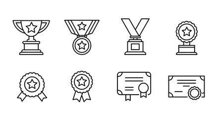 Collection of achievement awards and recognition icons in simple line design