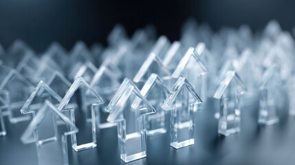 Transparent Glass House Models Representing Real Estate Investment and Market Trends in a Modern Minimalistic Design