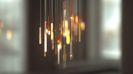 Beautiful Modern Lighting Fixtures Hanging Gracefully in a Bright Contemporary Interior Space with Soft Blurred Background and Warm Reflection