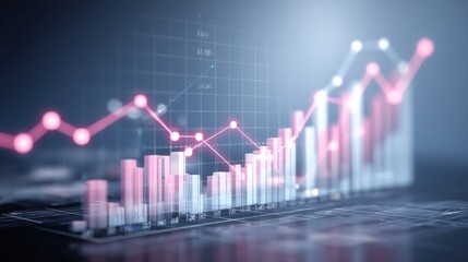 Abstract Digital Data Visualization with Colorful Graphs and Charts Representing Financial Growth and Market Trends in a Futuristic Design