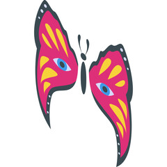Pink Butterfly Illustration With Blue Eyes And Yellow Accents On Transparent Background