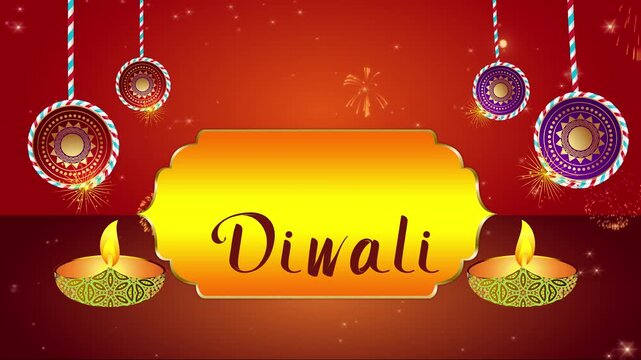 Happy Diwali Wishes Deepavali Deepawali Diya Lamp Light Cracker Fireworks Festival Colorful Animation 4K Video