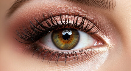 Obraz premium Close Up of a Beautifully Made Up Female Eye with Shimmering Eyeshadow and Long Lashes