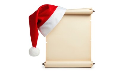 Santa Hat on Scroll parchment christmas holiday blank red white paper message list winter celebration festive season new year