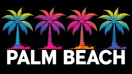 Obraz premium Artistic Four Palm Trees with Blue Purple and Orange Gradients on Black Background