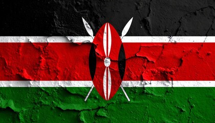 Kenyan flag painted on cracked textured surface