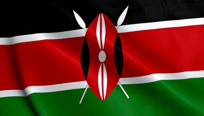 Kenyan flag with black, red, and green horizontal stripes separated by white lines