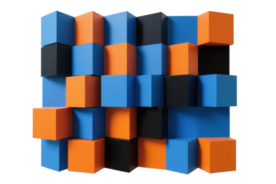 A visually striking arrangement of colorful geometric cubes forming a patterned structure.