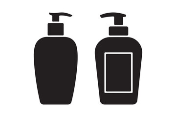 Two black silhouettes of pump bottles for liquids