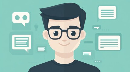 Man with Glasses and Chat Elements