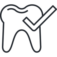 A Clean Outline Icon of a Healthy Tooth with a Checkmark Symbol Indicating Approval or Success on a Transparent Background