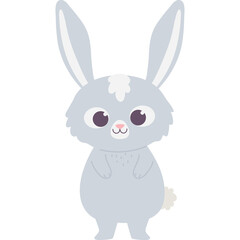 A Cute Fluffy Gray Bunny Rabbit With Big Purple Eyes Standing On A Transparent Background