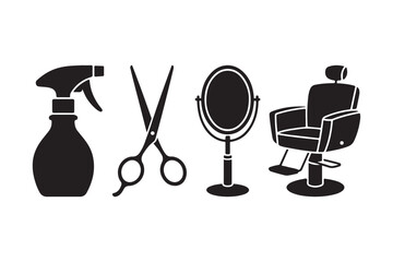 Silhouette of barber shop tools and chair
