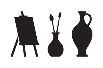 Artistic still life silhouette of easel vases and brushes