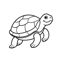 Cute turtle outline drawing with happy expression in black and white