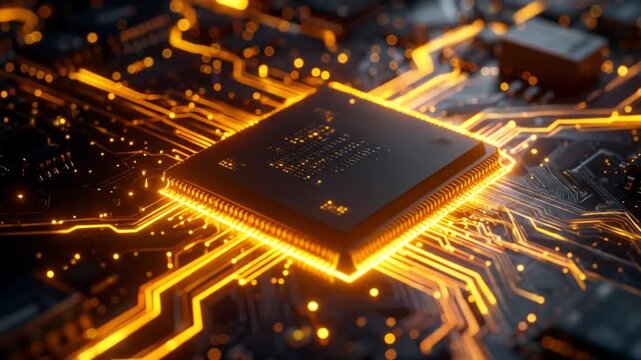 Illuminated Microchip - The Heart of Modern Technology and Computing.