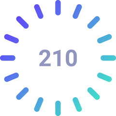 Radial Progress Bar with Gradient Accents Displaying the Number 210 on a Transparent Background