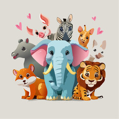 Naklejka premium Happy cartoon jungle and safari animals group