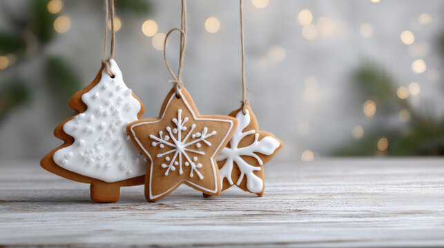 Festive Christmas Cookies Decor on Wooden Table